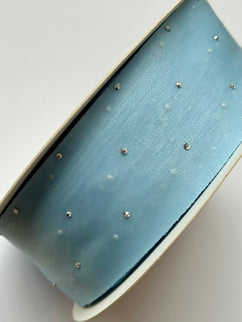 Panglica textil - organza 4cm cu paiete albastru