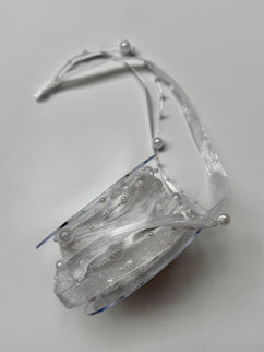 Panglica textil - organza cu margele 1cm alb