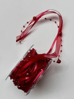 Panglica textil - organza cu margele 1cm burgundy