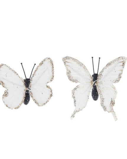 Fluture clame alb,margini sclipici s/8