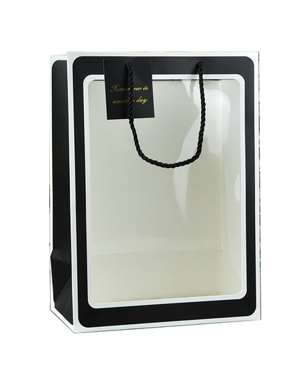 Sacosa buchet de flori alb cu negru