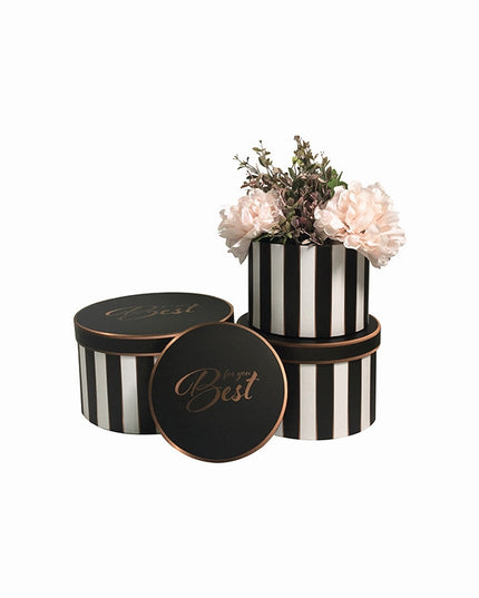 Set 3 cutii flori S3.142 negru cu dungi albe