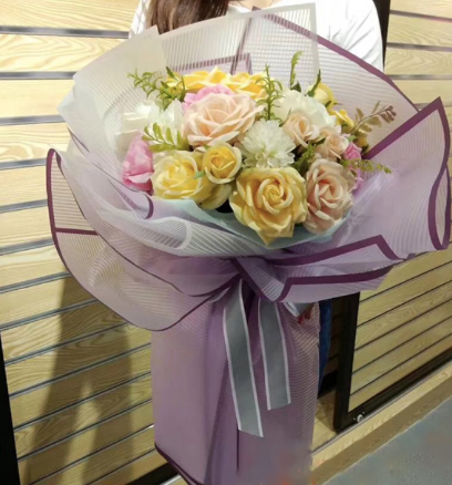 Ambalaj buchet flori waterproof 60x60cm stripes mov inchis