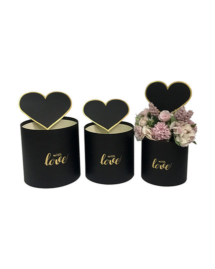 Set 3 cutii flori S3.125 negru cu inima