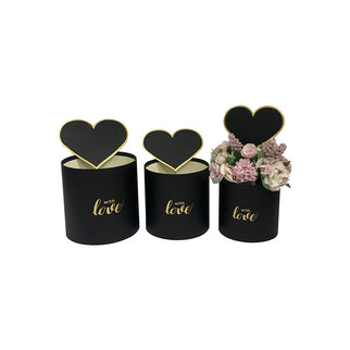 Set 3 cutii flori S3.125 negru cu inima