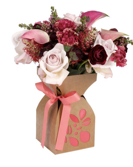 SUPORT VAZA FLORI CARTON SI PLASTIC FLOWER PINK 11.5xH21cm