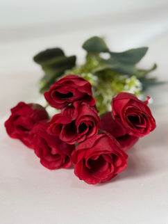 Trandafir artificial mini (7 flori) roșu