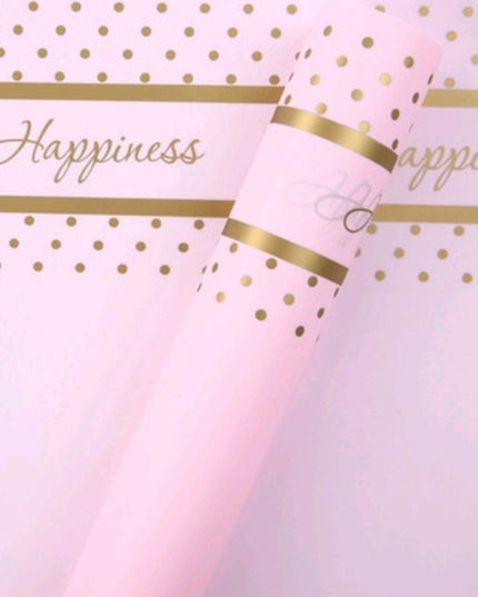 Ambalaj flori waterproof 60x60cm happiness roz scris auriu