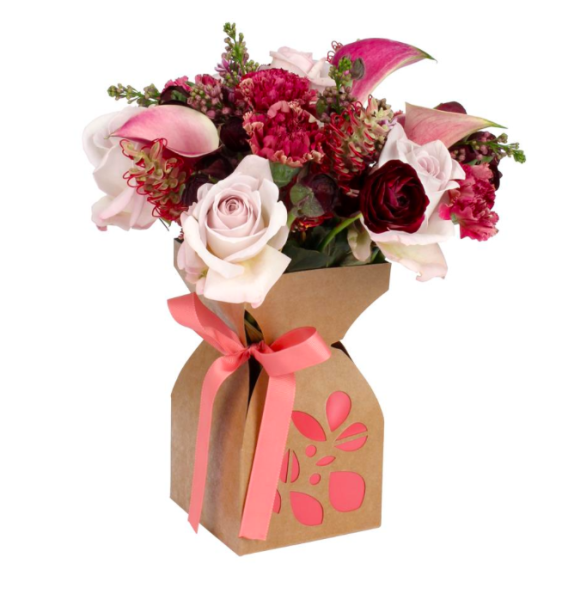 SUPORT VAZA FLORI CARTON SI PLASTIC FLOWER PINK 11.5xH21cm