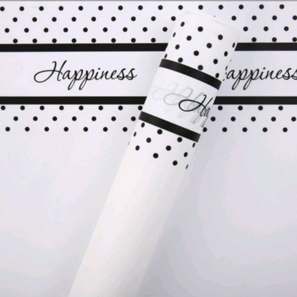 Ambalaj flori waterproof 60x60cm happiness alb scris negru